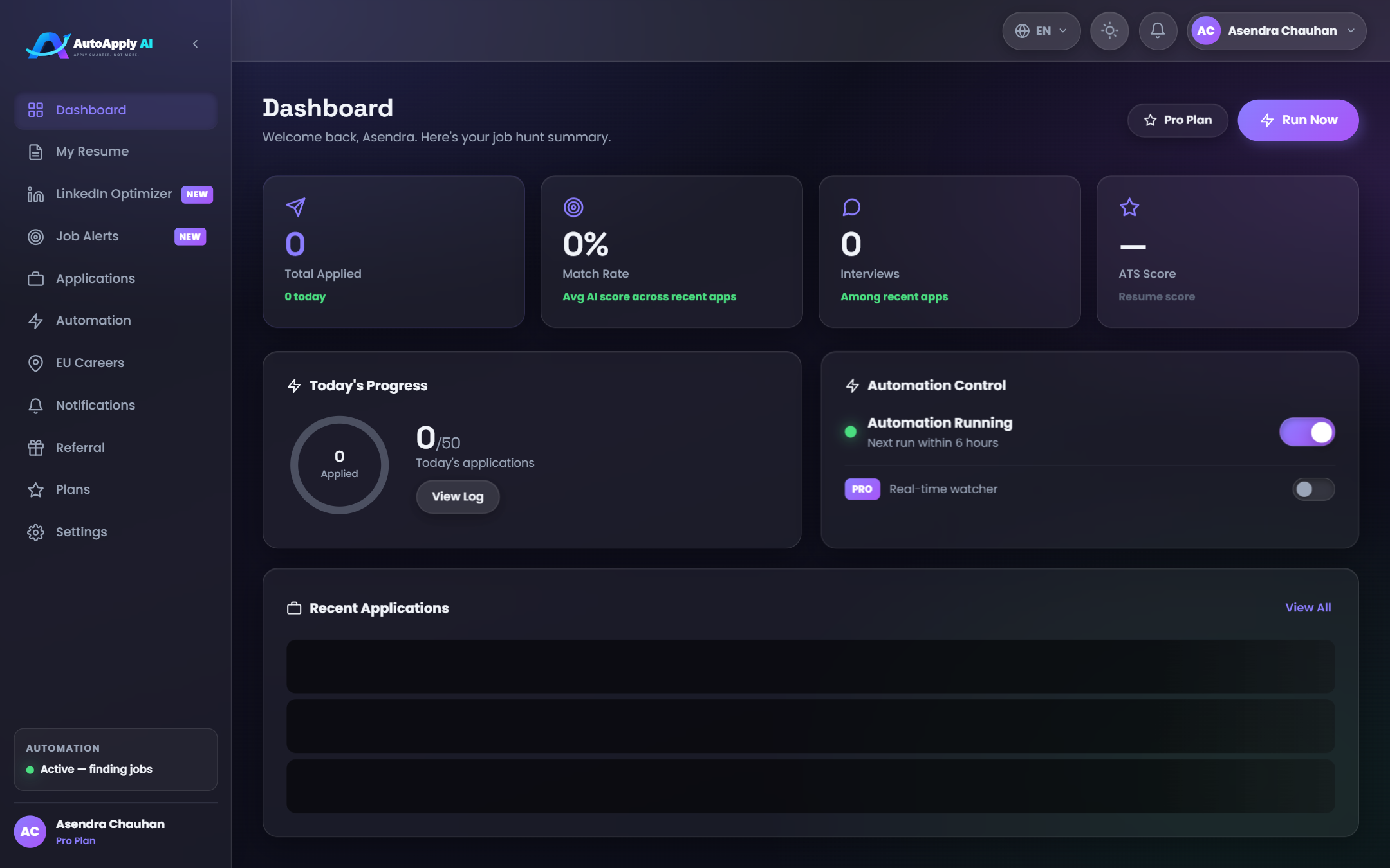 AutoApply AI Dashboard Command Center