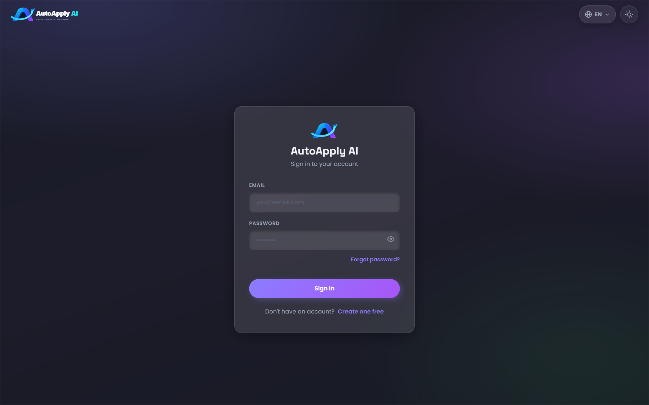 AutoApply AI Authentication Login Screen