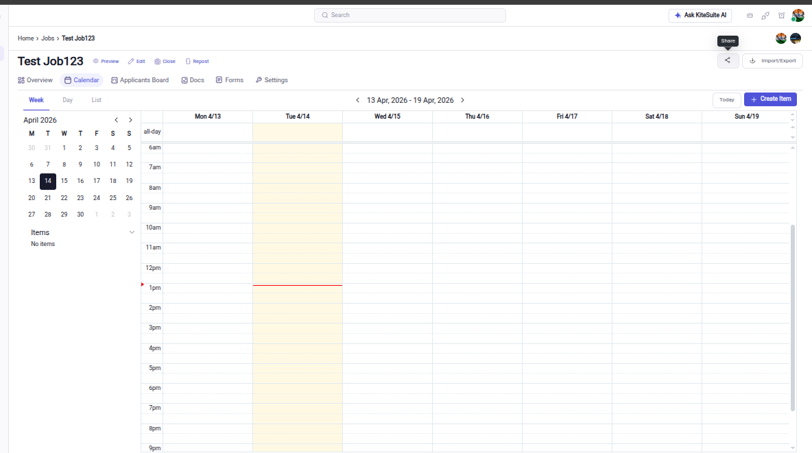 KiteSuite Projects calendar view